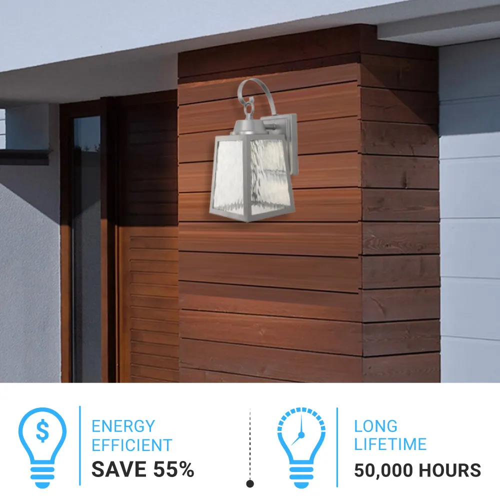 12W LED Outdoor Wall Lantern Fixture with Water Glass Shade, 4000K (Cool White), Dimmable, ETL Listed