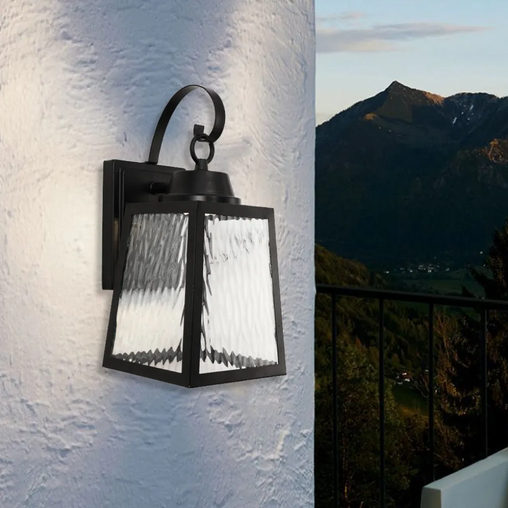 12W LED Outdoor Wall Lantern Fixture with Water Glass Shade, 4000K (Cool White), Dimmable, ETL Listed
