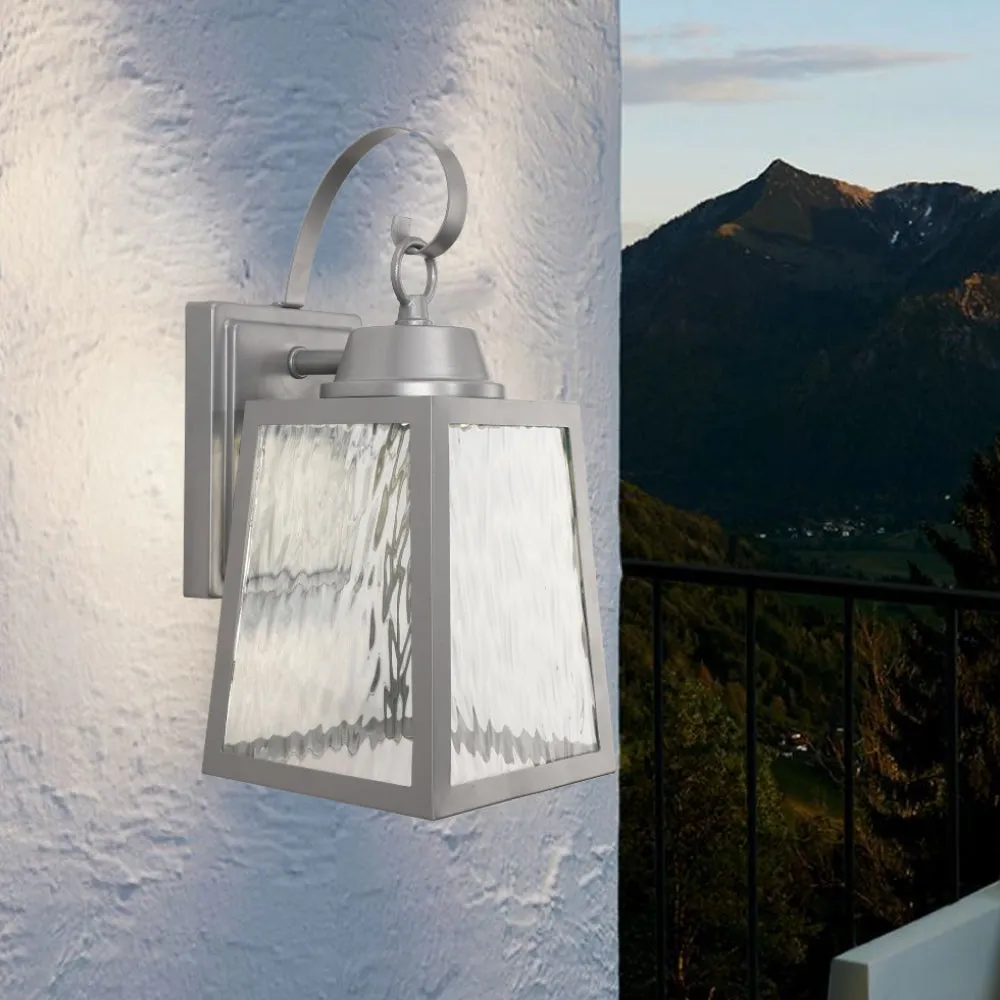12W LED Outdoor Wall Lantern Fixture with Water Glass Shade, 4000K (Cool White), Dimmable, ETL Listed