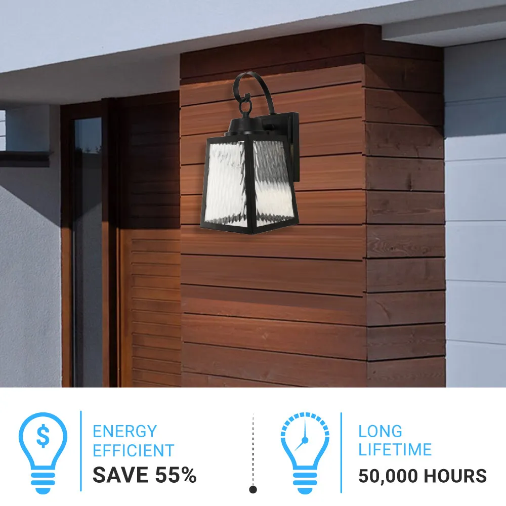 12W LED Outdoor Wall Lantern Fixture with Water Glass Shade, 4000K (Cool White), Dimmable, ETL Listed