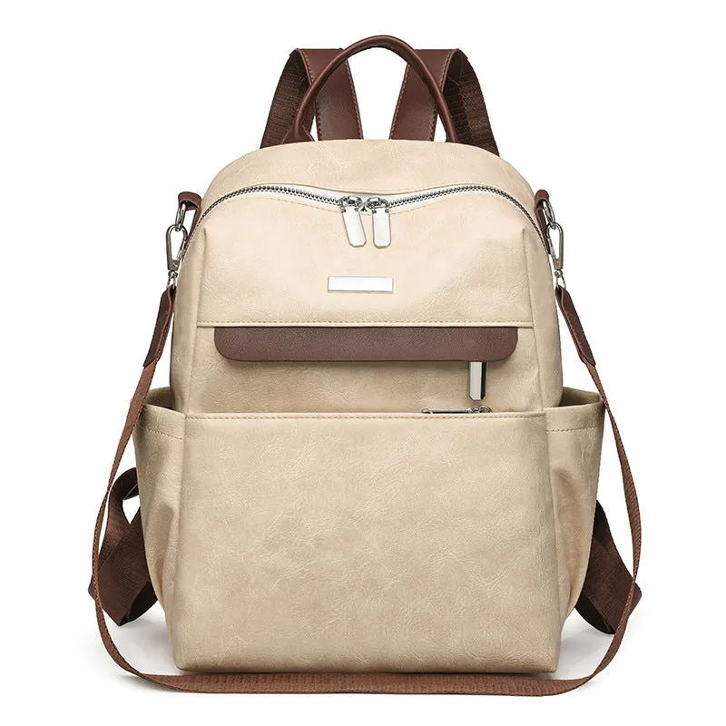 2025 2025 new contrasting color women's backpack casual large-capacity commuter backpack multi-functional versatile portable shoulder bag