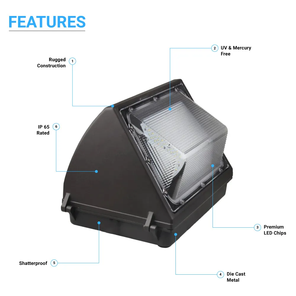 80W LED Wall Pack Light With Photocell Sensor - 10,173 Lumens, 5700K Bronze Finish - Forward Throw