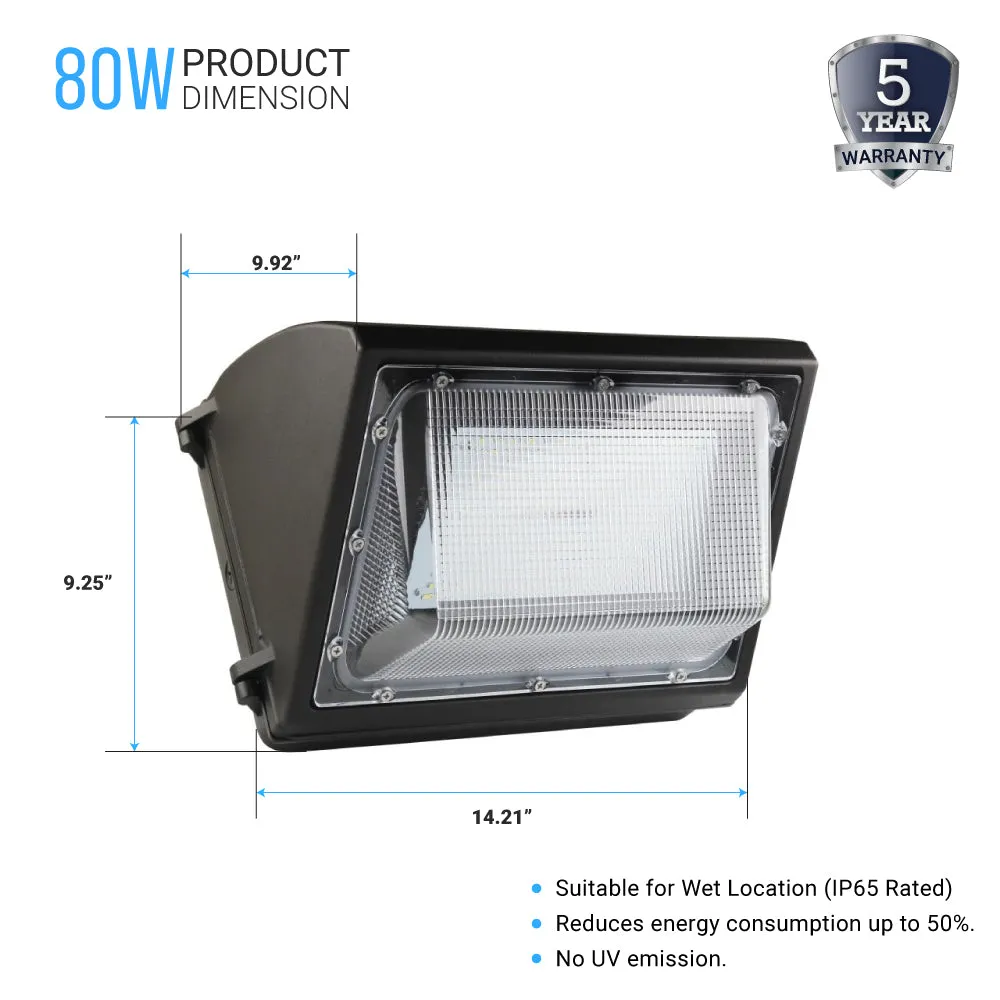 80W LED Wall Pack Light With Photocell Sensor - 10,173 Lumens, 5700K Bronze Finish - Forward Throw