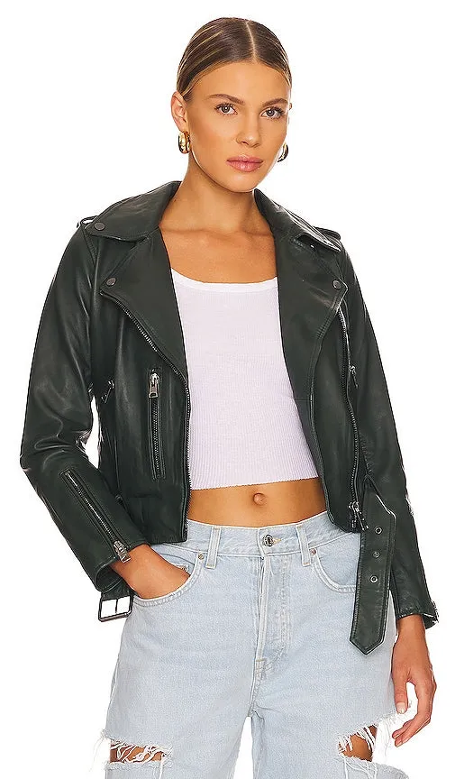 ALLSAINTS Balfern Biker Jacket in Dark Green