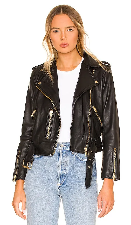ALLSAINTS Balfern Gold Biker Jacket in Black