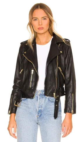 ALLSAINTS Balfern Gold Biker Jacket in Black