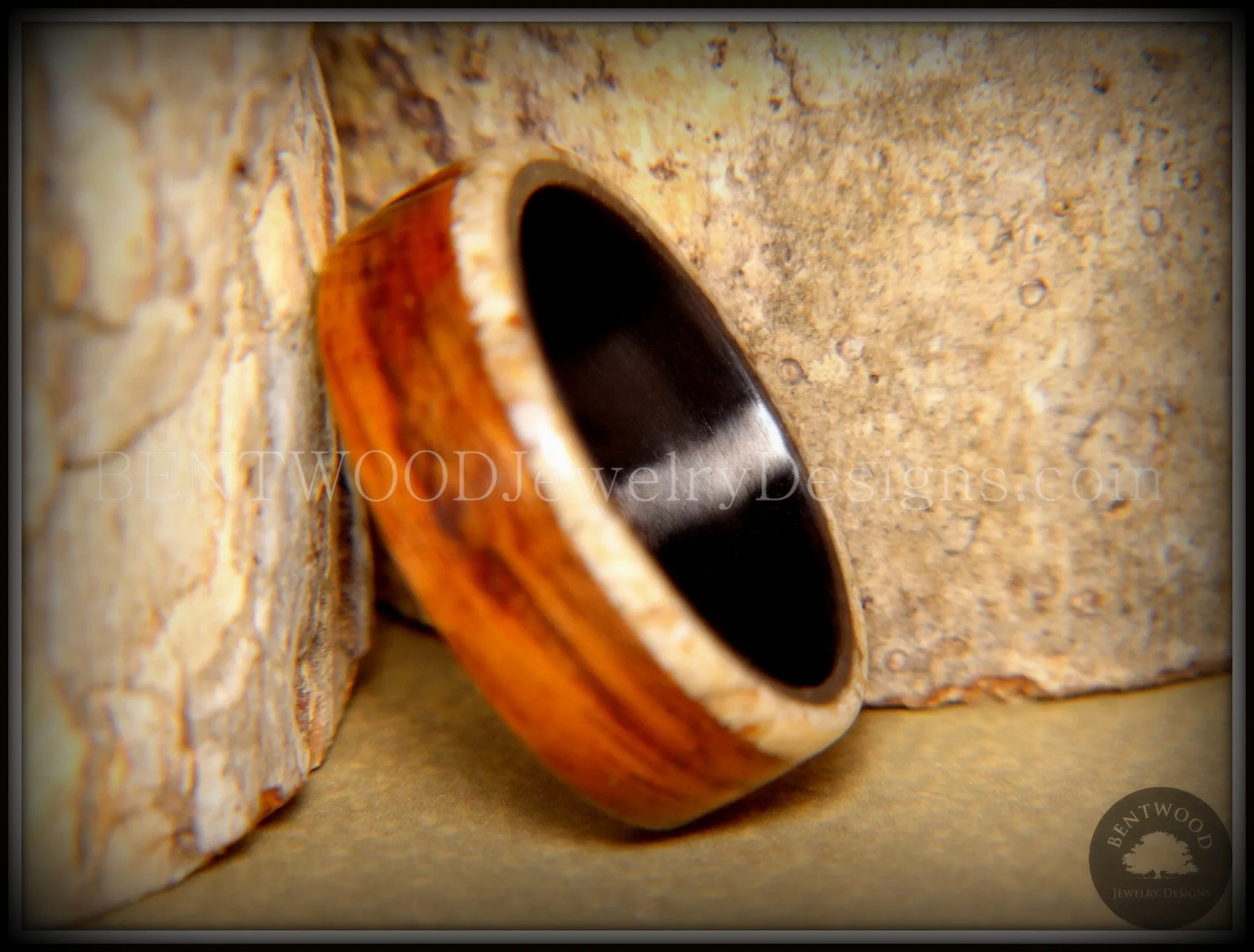 Bentwood Ring - "Beaches Edge" Rosewood Sand Inlay Carbon Fiber Core
