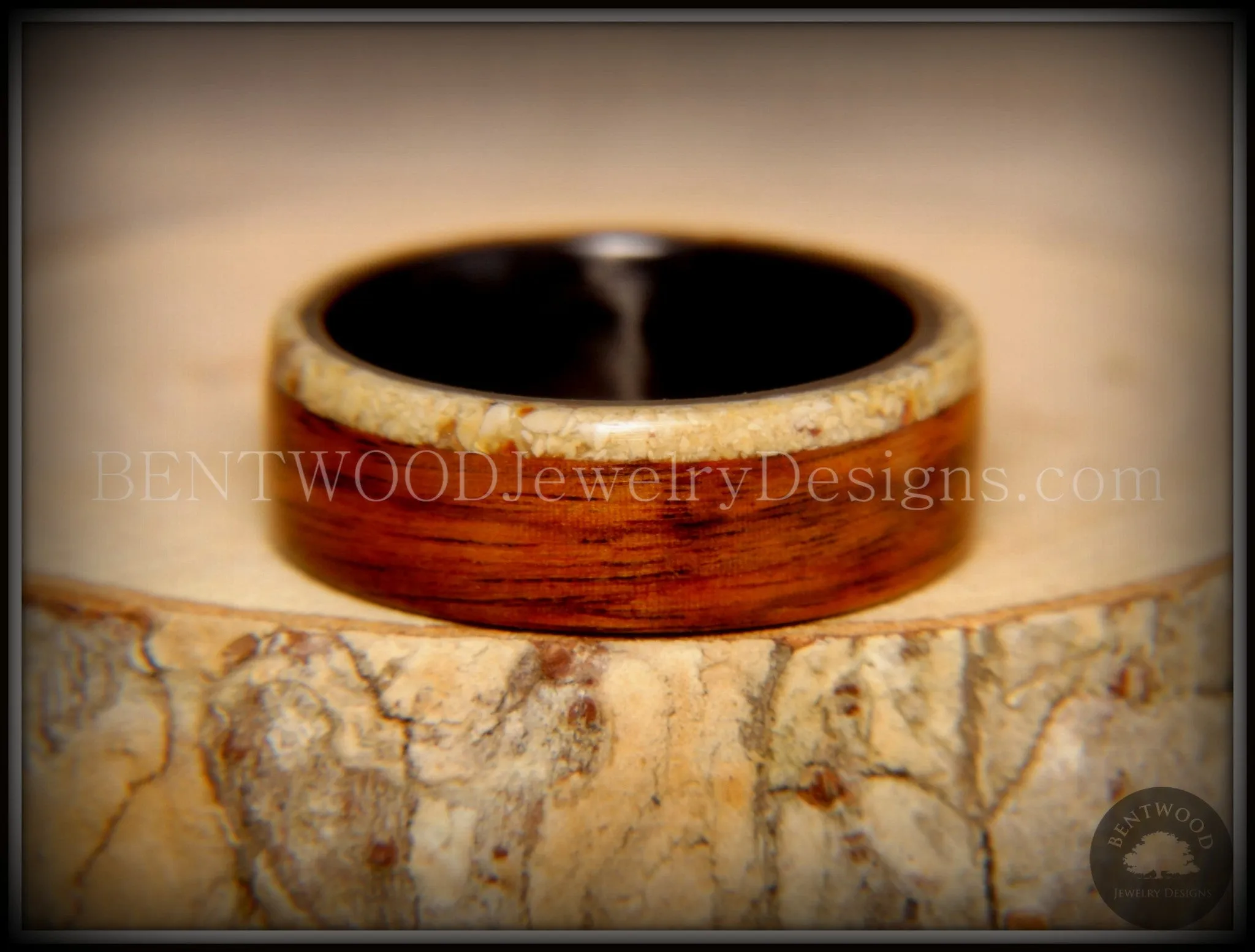 Bentwood Ring - "Beaches Edge" Rosewood Sand Inlay Carbon Fiber Core