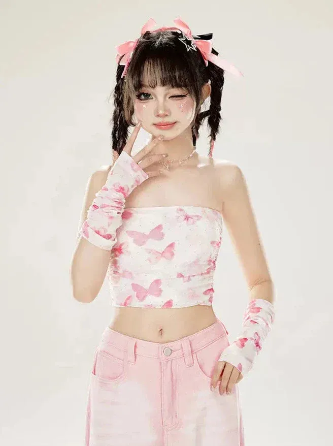 Butterfly   Top Arm Cover Tube Print Sleeves Mesh