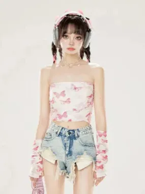 Butterfly   Top Arm Cover Tube Print Sleeves Mesh