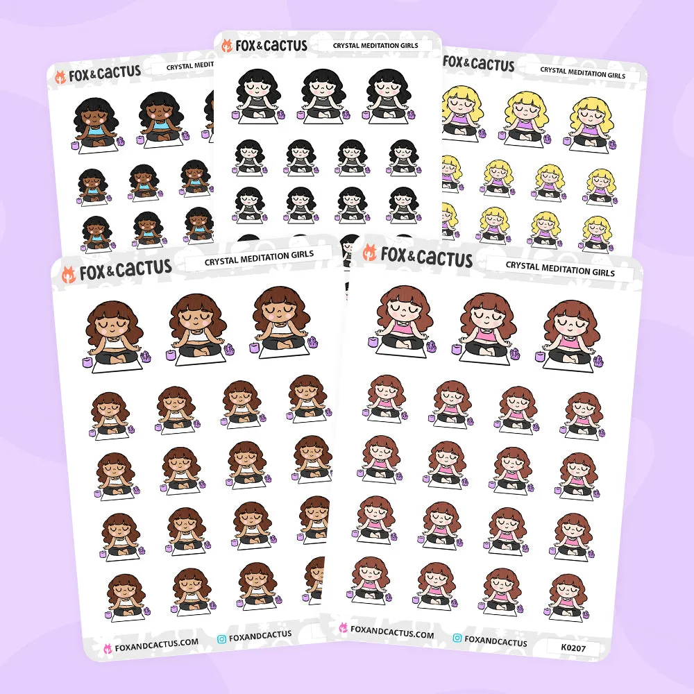 Crystal Meditation Kawaii Girl Stickers