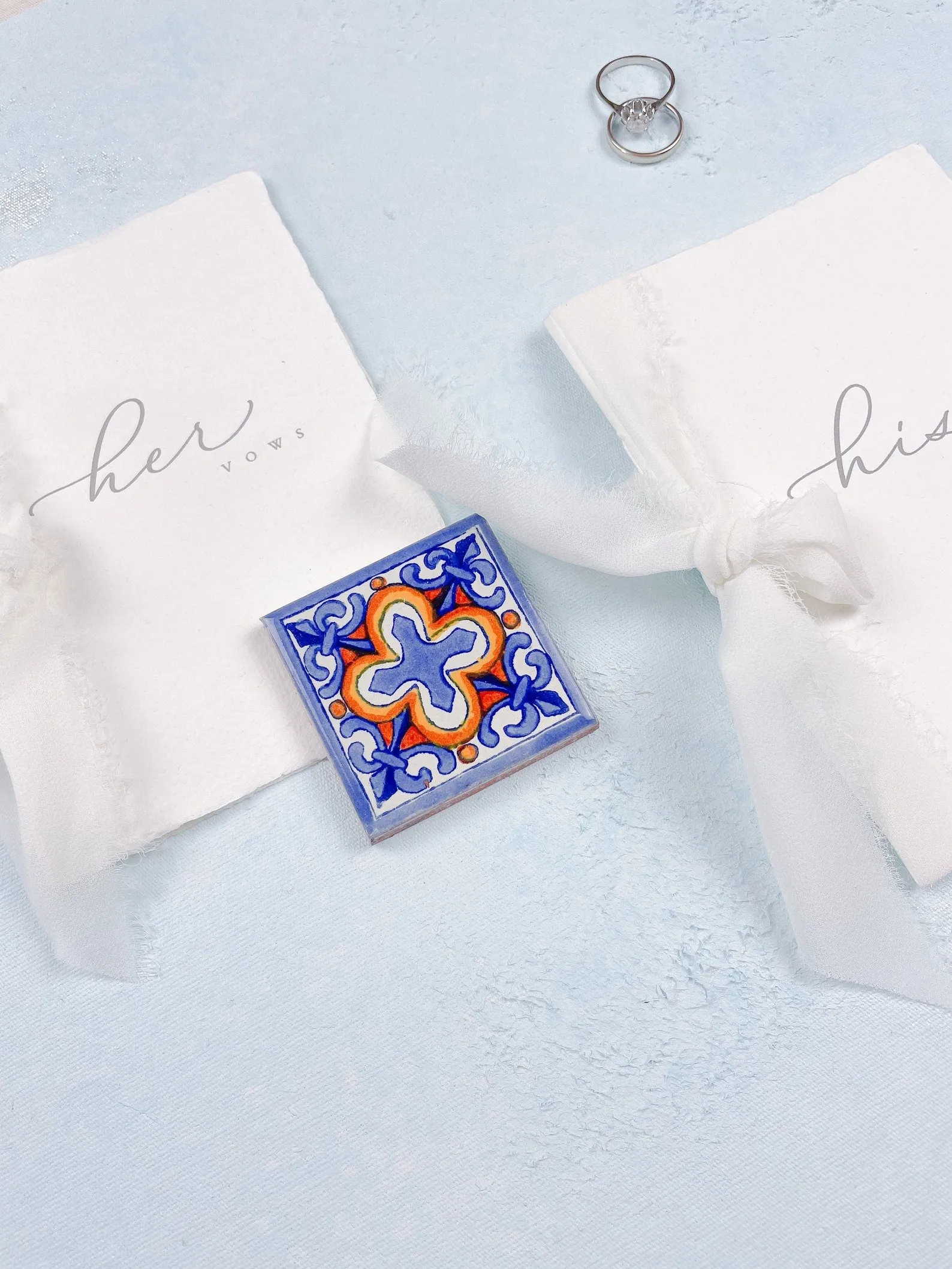 Hand painted, rollable styling mat for wedding photography|baby blue