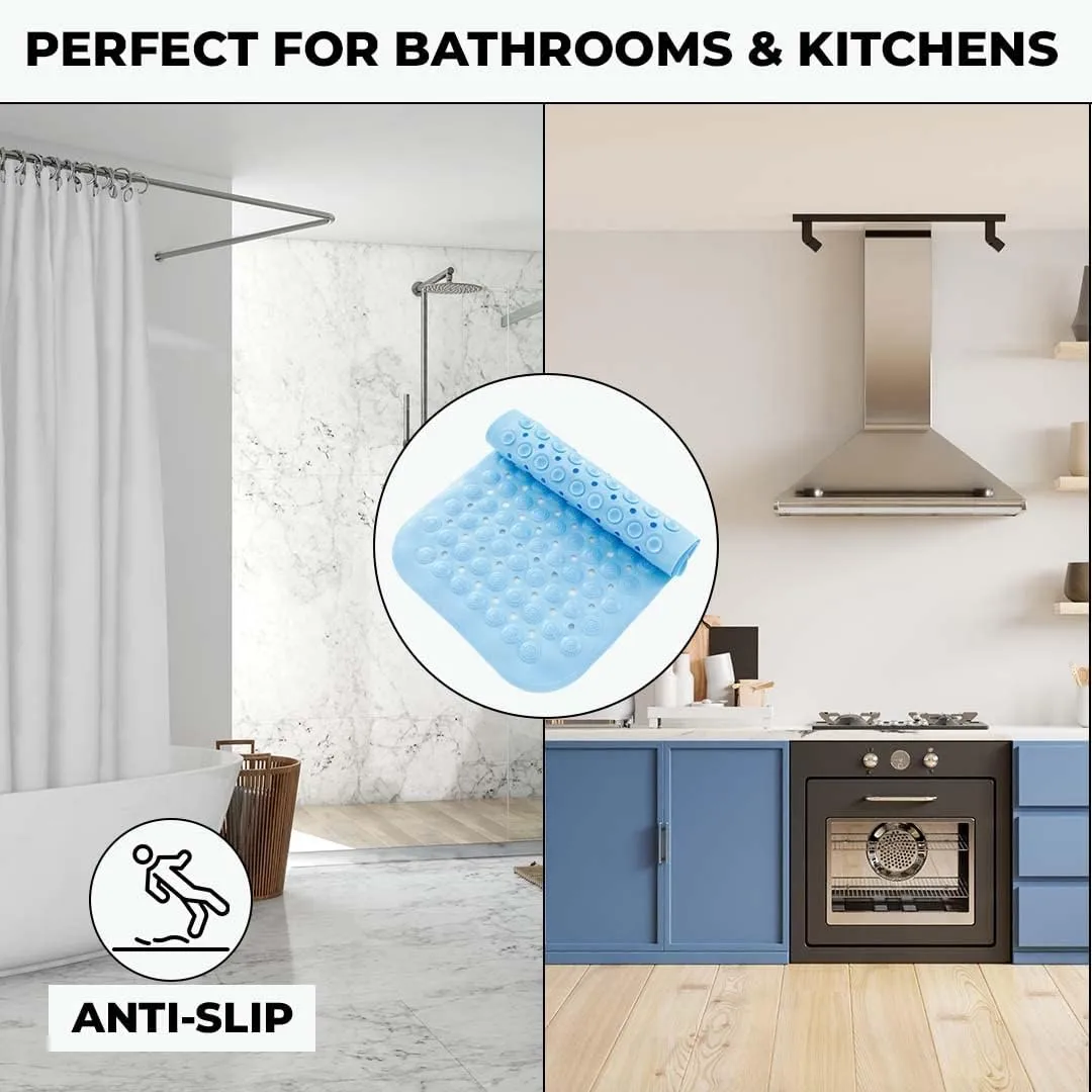 Kuber Industries Bathroom Mat|Anti Slip Mat for Bathroom Floor|Durable,Wear Resistant & Easy to Maintain|Acupressure & Foot Massager Door Mat with Water Drainage Holes|JL01|35 x 70 cm|Blue (Pack Of 3)