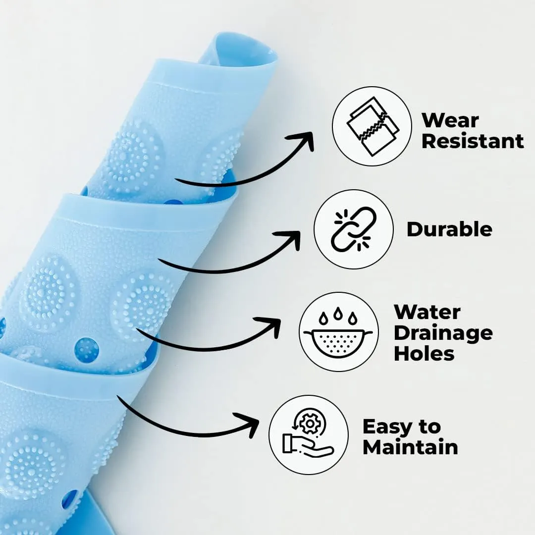 Kuber Industries Bathroom Mat|Anti Slip Mat for Bathroom Floor|Durable,Wear Resistant & Easy to Maintain|Acupressure & Foot Massager Door Mat with Water Drainage Holes|JL01|35 x 70 cm|Blue (Pack Of 3)