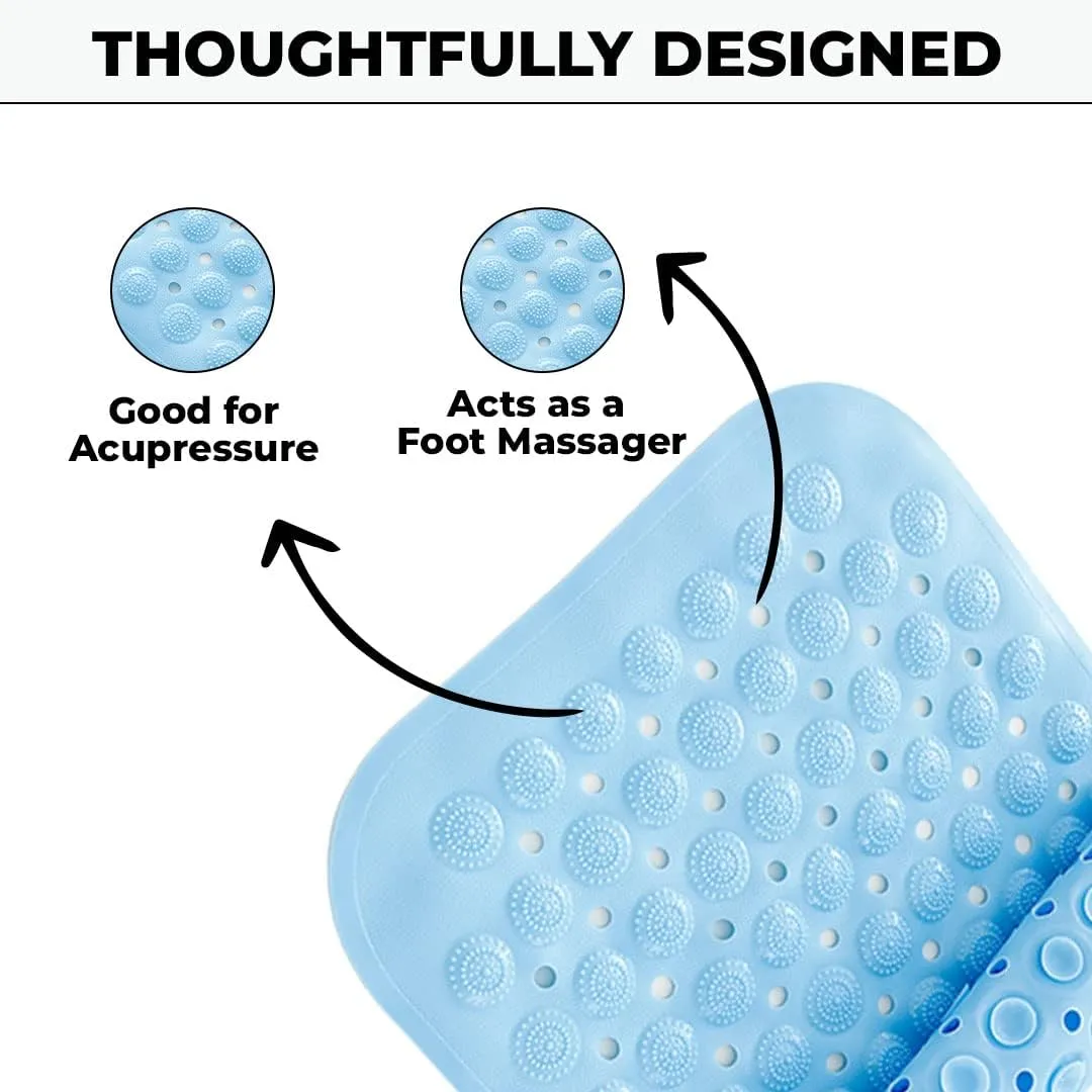 Kuber Industries Bathroom Mat|Anti Slip Mat for Bathroom Floor|Durable,Wear Resistant & Easy to Maintain|Acupressure & Foot Massager Door Mat with Water Drainage Holes|JL01|35 x 70 cm|Blue (Pack Of 3)