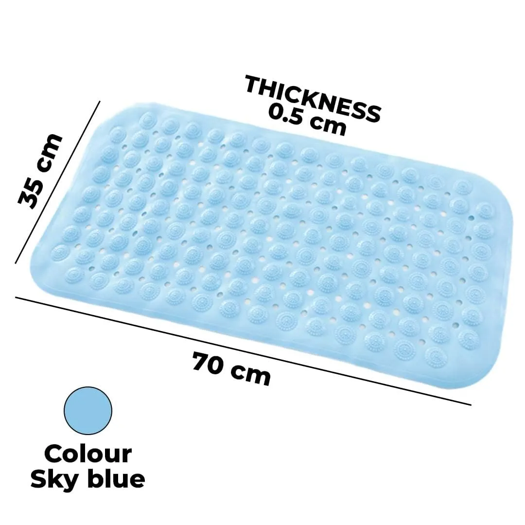 Kuber Industries Bathroom Mat|Anti Slip Mat for Bathroom Floor|Durable,Wear Resistant & Easy to Maintain|Acupressure & Foot Massager Door Mat with Water Drainage Holes|JL01|35 x 70 cm|Blue (Pack Of 3)