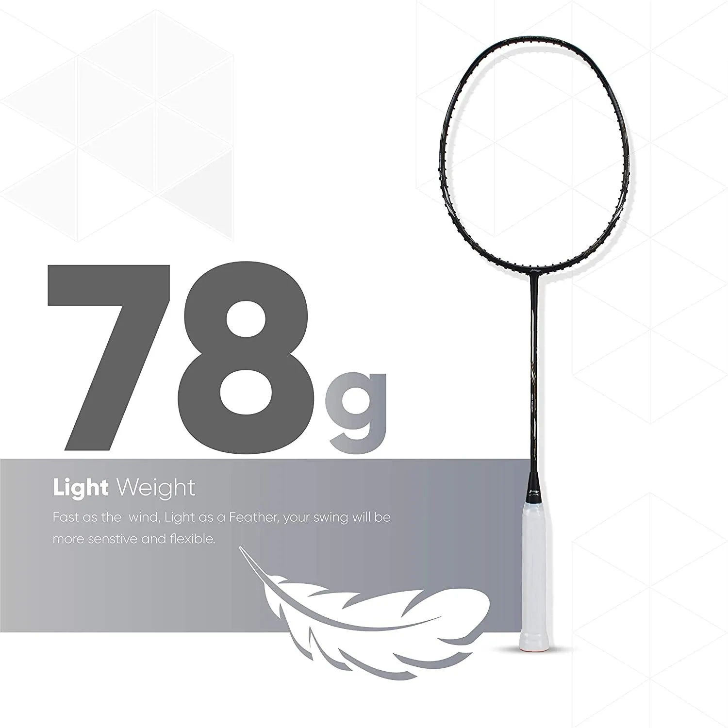 Li-Ning Air Force 78 G2 Carbon Fibre Badminton Racket with Free Full Cover Black/Silver