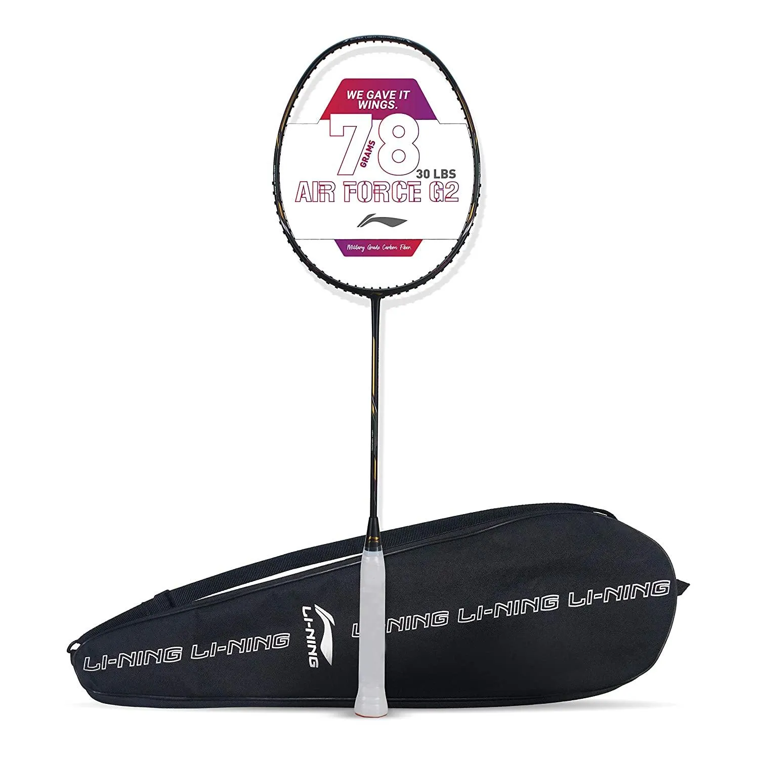 Li-Ning Air Force 78 G2 Carbon Fibre Badminton Racket with Free Full Cover Charcoal/Gold
