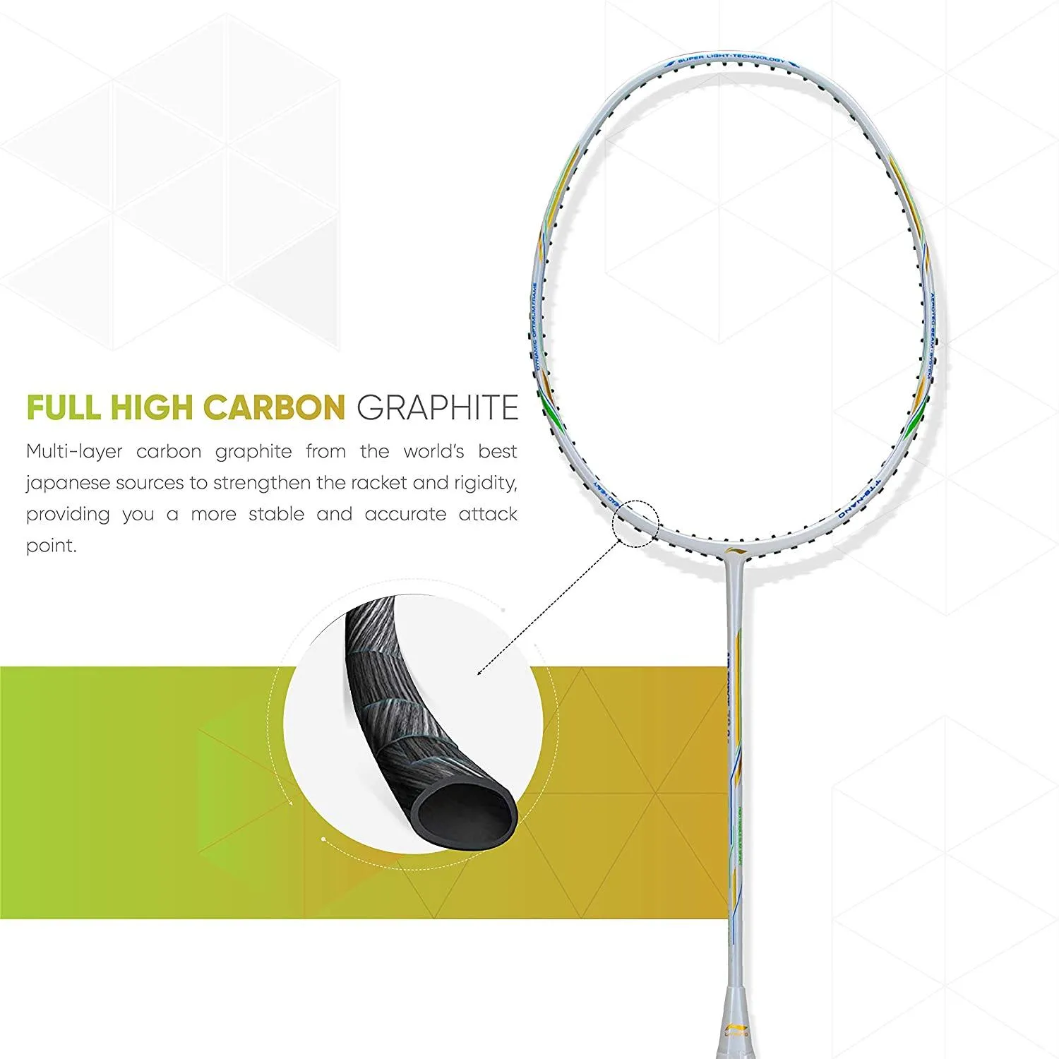 Li-Ning Air Force 78 G2 Carbon Fibre Badminton Racket with Free Full Cover White/Gold