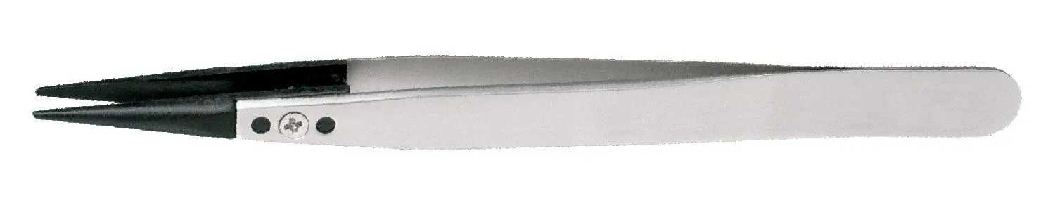 Lindstrom 00CFR-SA ESD-Safe Stainless Steel Tweezer with Replaceable Straight, Flat Edge, Thick, Pointed Carbon Fiber Tips