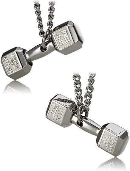 Men's Philippians 4:13 Stainless Steel Dumbbell Necklace