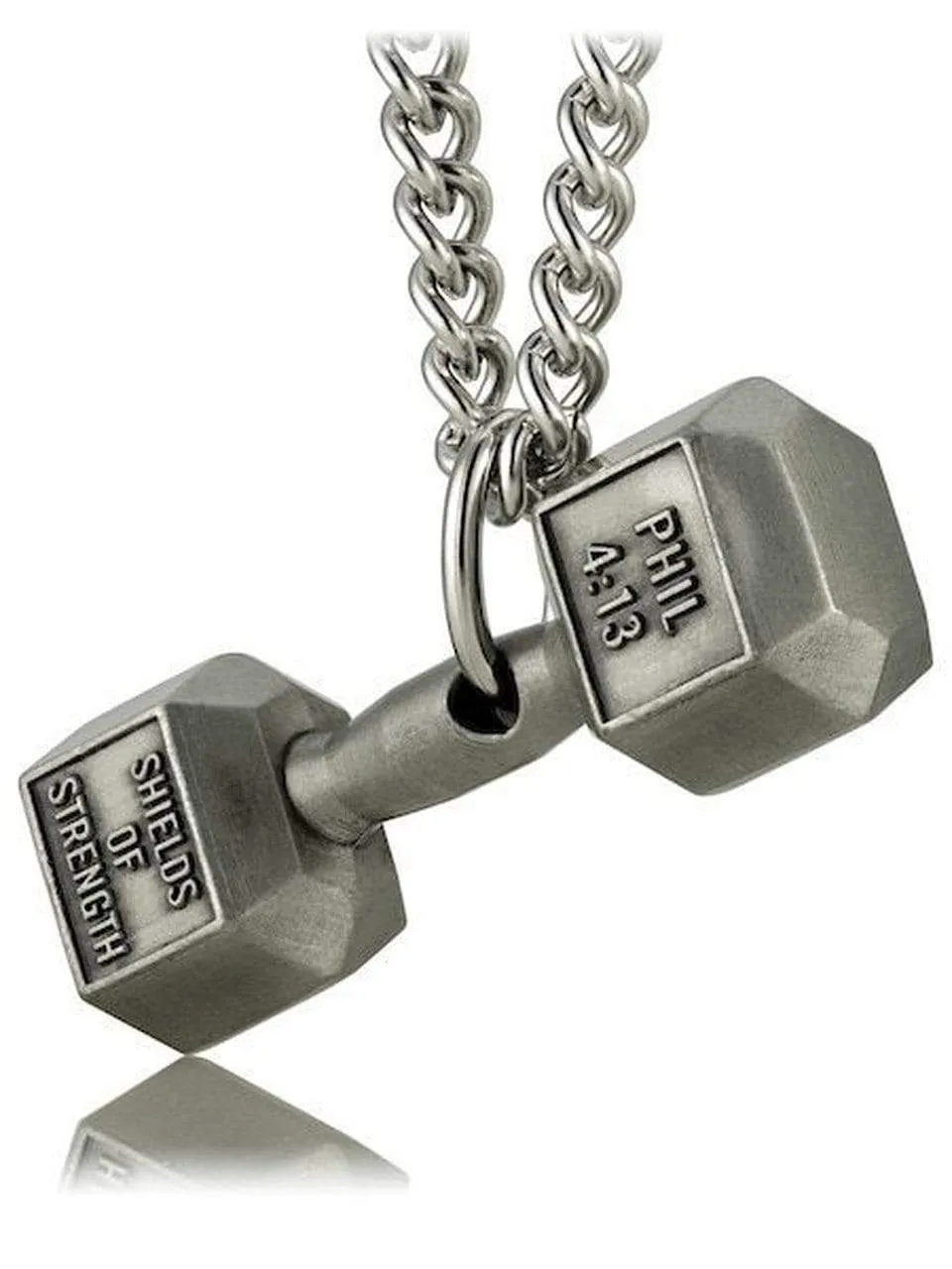 Men's Stainless Steel Philippians 4:13 Dumbbell Necklace
