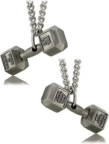 Men's Stainless Steel Philippians 4:13 Dumbbell Necklace