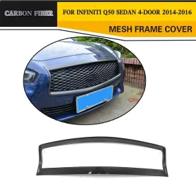 Real Carbon Fiber Front Grill Outline Trim Cover Frame for Infiniti Q50 Sedan 4-Door 2014 - 2017 Grille Trim Cover Frame