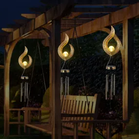 Solar Wrought Iron Wind Chime Outdoor Flame Lamp