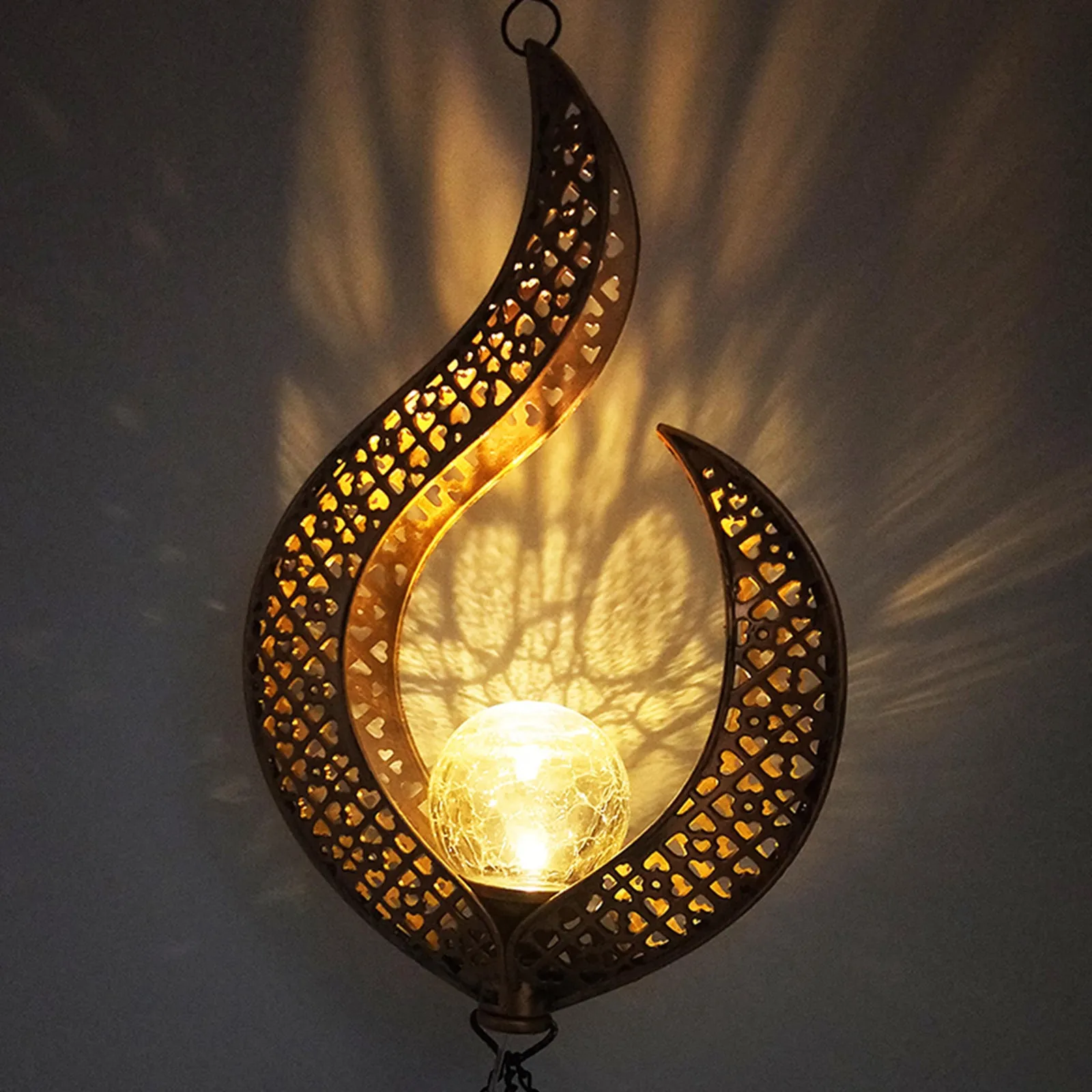 Solar Wrought Iron Wind Chime Outdoor Flame Lamp