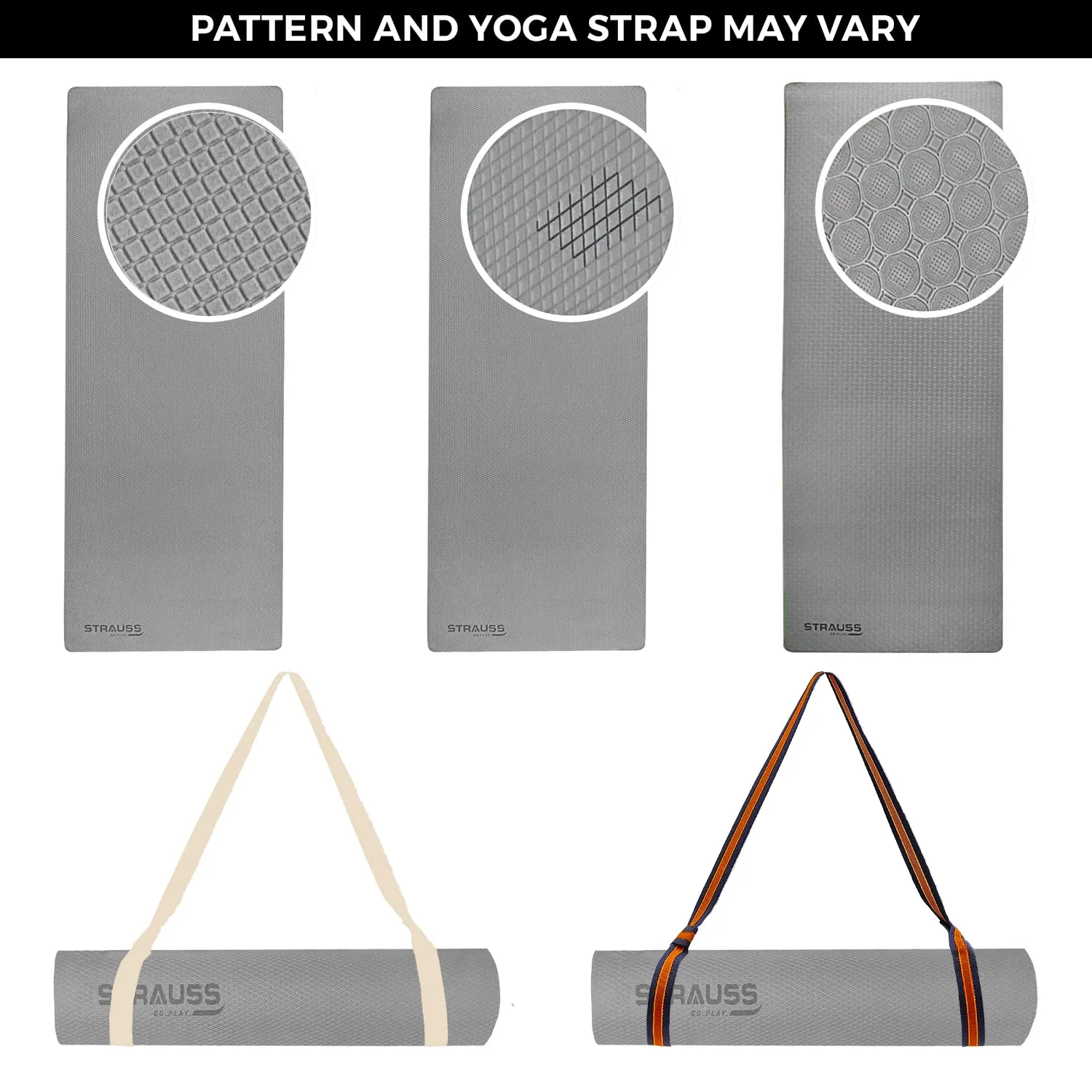 Strauss Anti Skid EVA Yoga Mat with Carry Strap, 8mm, (Grey)