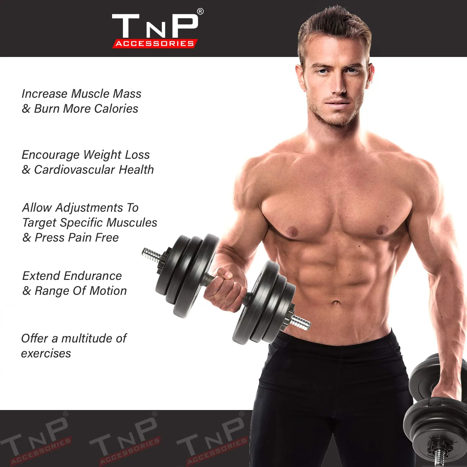 TnP Accessories Adjustable Dumbbell Set With Plastic Handle 15kg = 7.5Kg x 2