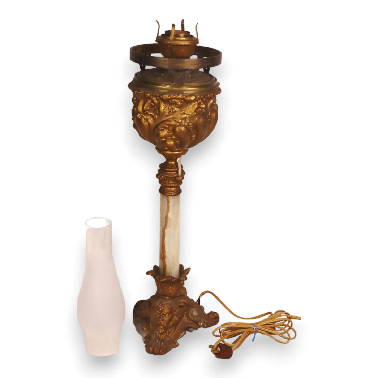 Victorian Gold Parlor Converted 22" Oil Lamp with Marble Stem Chimney