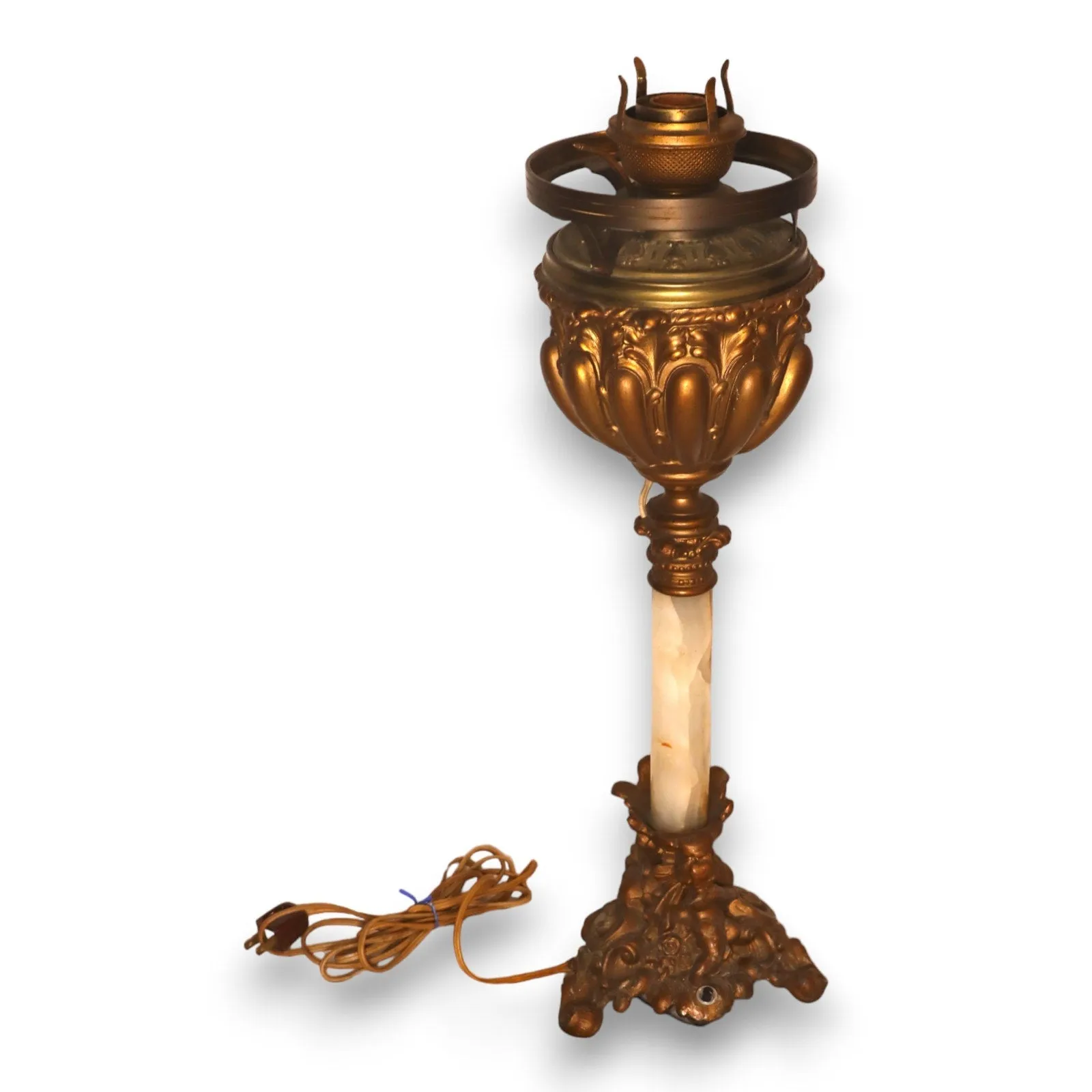 Victorian Gold Parlor Converted 22" Oil Lamp with Marble Stem Chimney