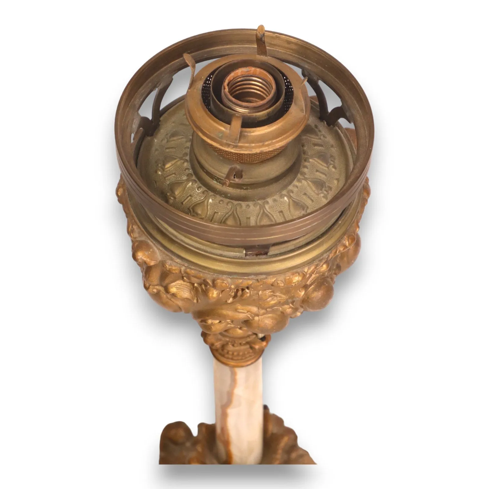 Victorian Gold Parlor Converted 22" Oil Lamp with Marble Stem Chimney