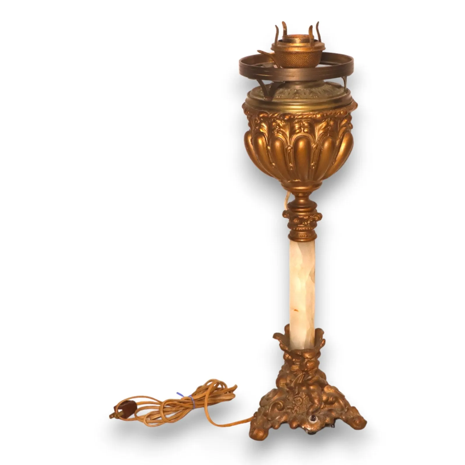 Victorian Gold Parlor Converted 22" Oil Lamp with Marble Stem Chimney