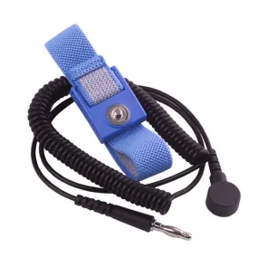 Wrist Strap Set, Black, 6', 4mm Blue Fabric Band-10PK