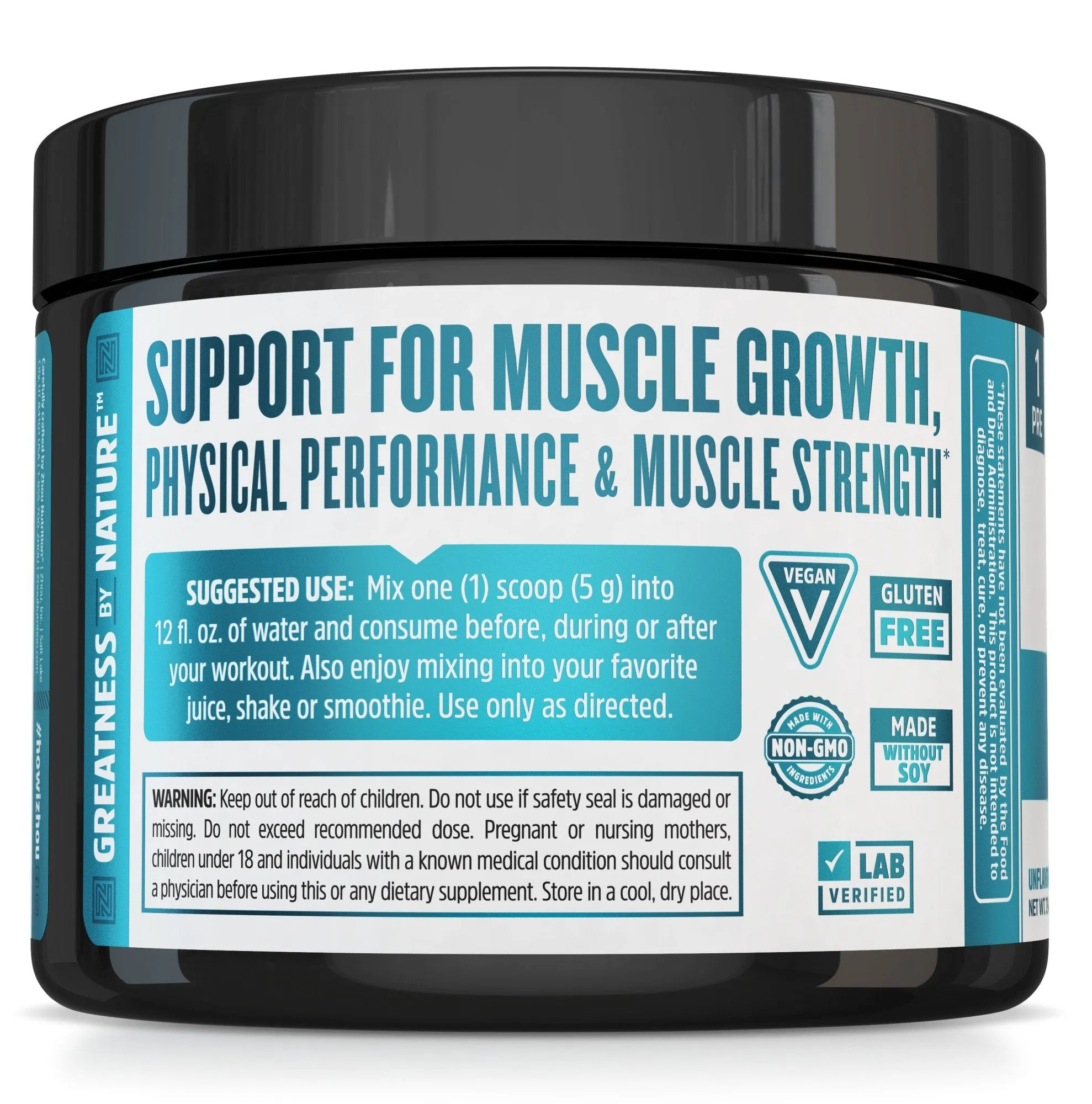 Zhou Nutrition Creatine Powder Unflavored 7.94 oz Powder